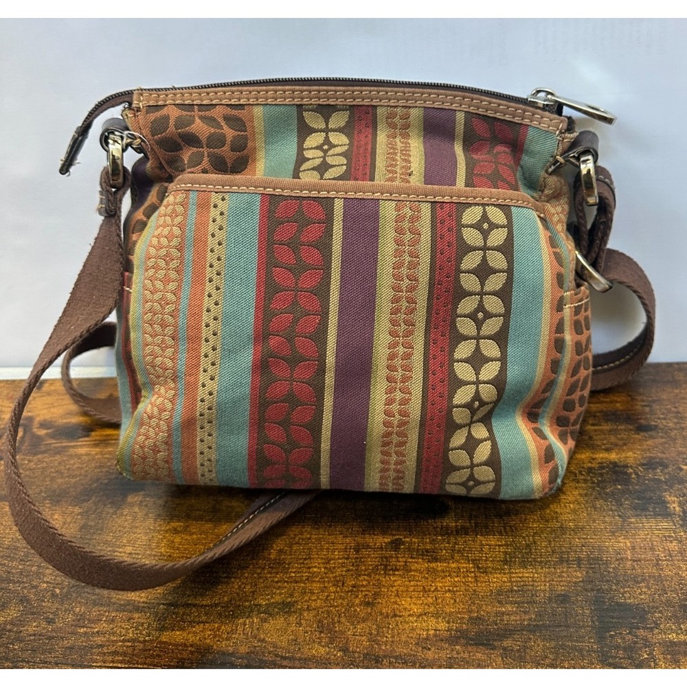 Fossil Patchwork Crossbody Shoulder Bag Canvas Leather Trim Purse Boho Y2K Style - Picture 7 of 16